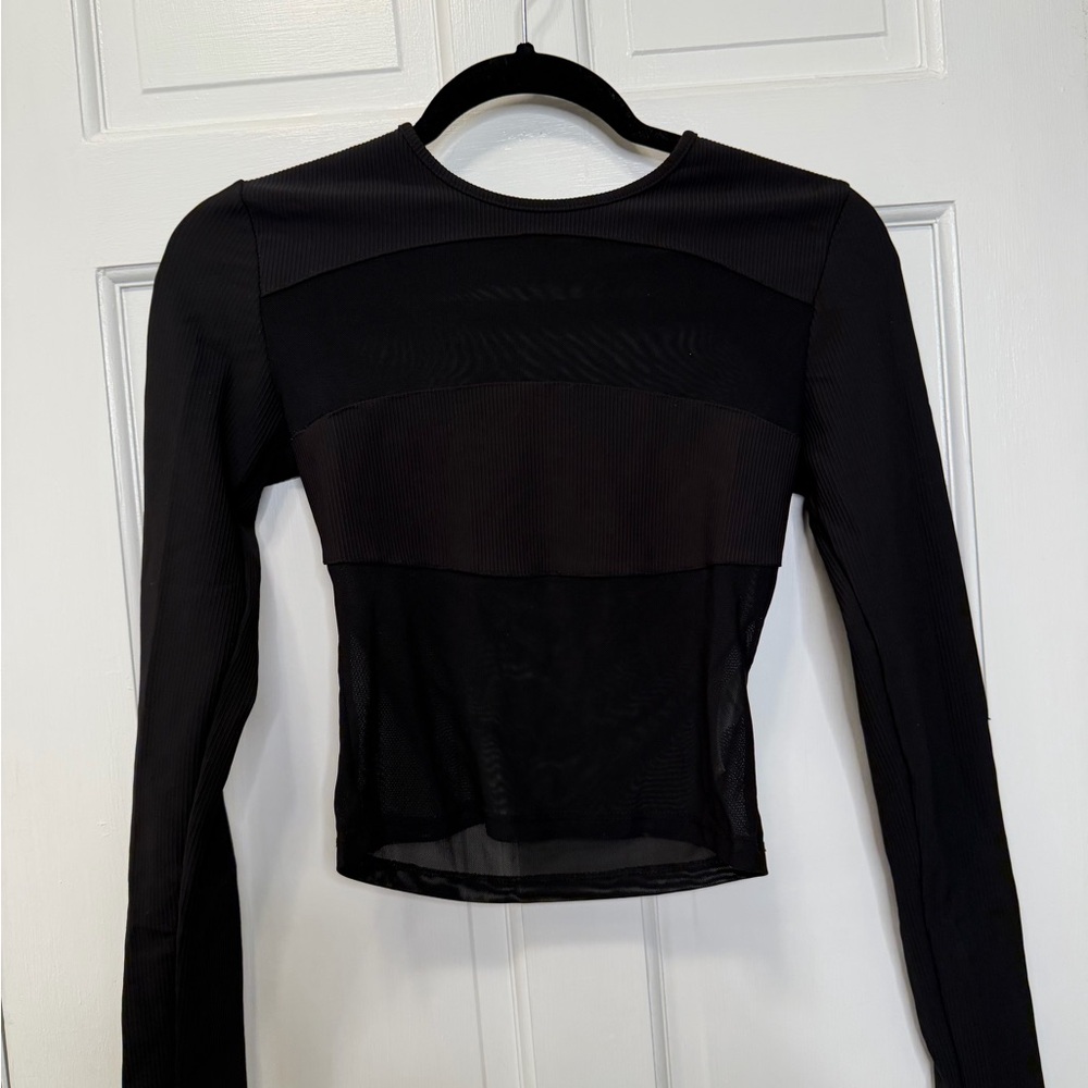 Edikted Black Ribbed Long Sleeve Mesh‎ Crop Top Size Medium